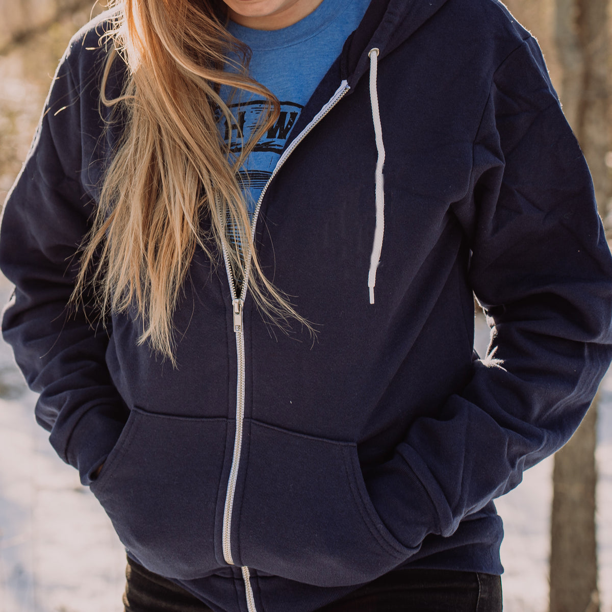 Blank Navy Full Zip Hoodie