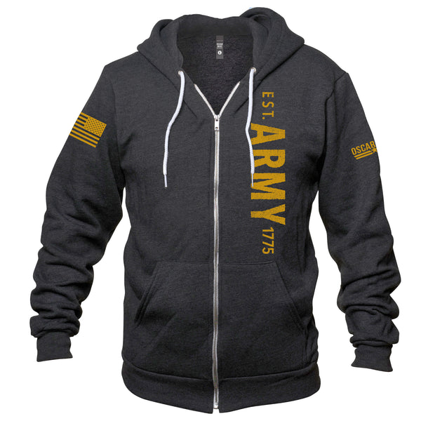 Army Vertical Logo Full Zip Up Hoodie Oscar Mike Apparel