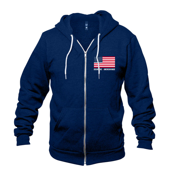 American Made Flag Navy Full Zip-Up Hoodie - Oscar Mike Apparel